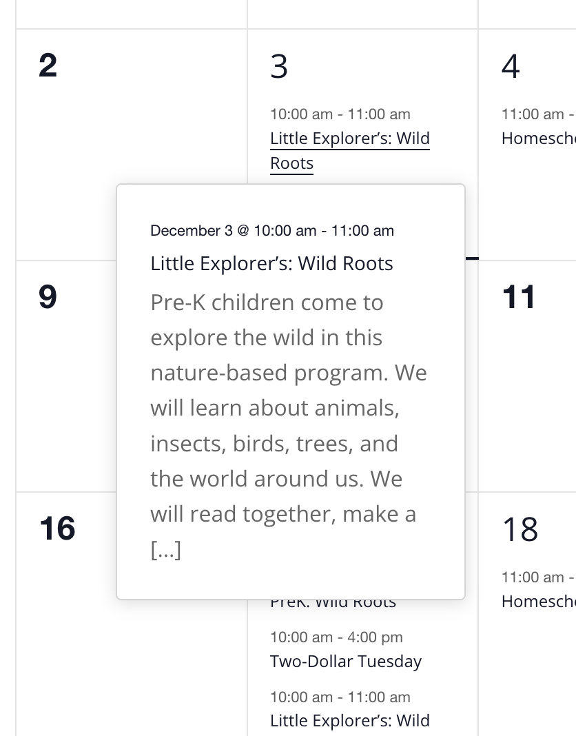 A screenshot of details on an events calendar. 